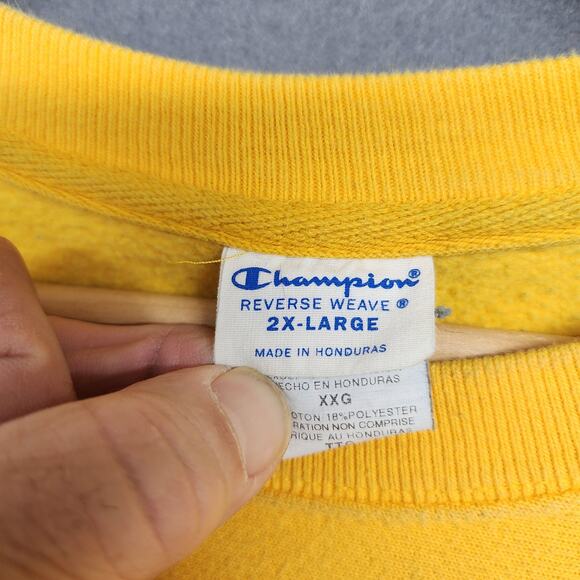 Champion Reverse Weave Sweatshirt Mens XXL 2XL Yellow Heavyweight Distressed - Picture 3 of 15
